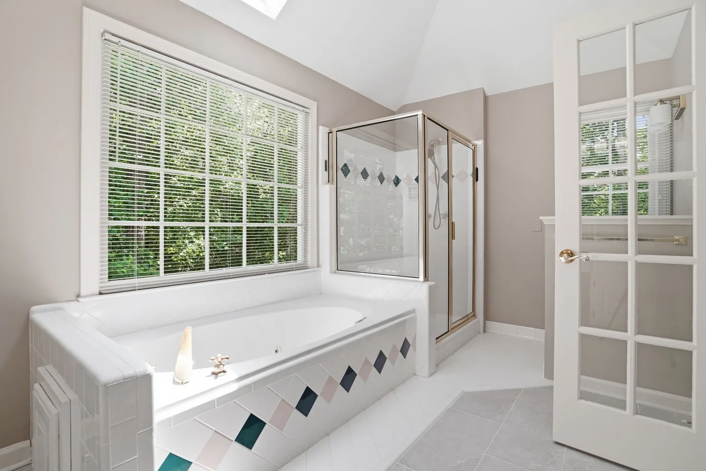 Bathroom vanity beside the tub
