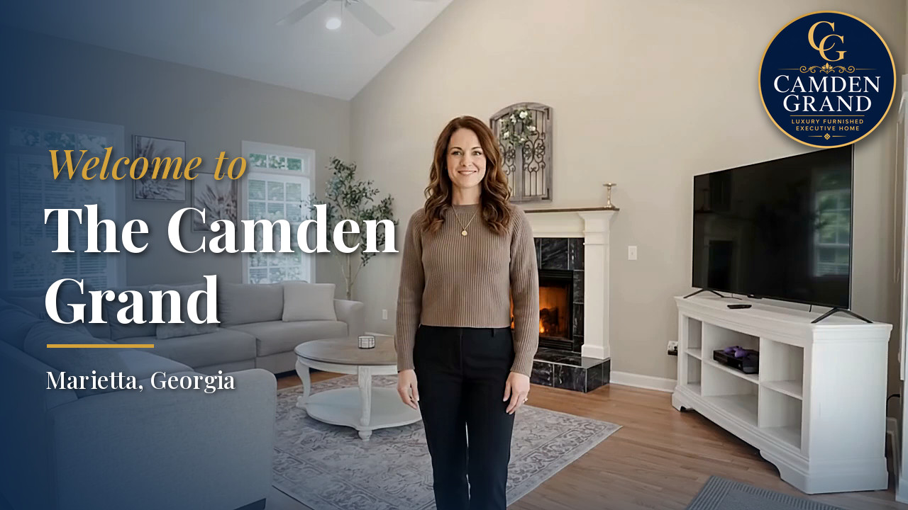 The Camden Grand host welcoming viewers in the home's living room